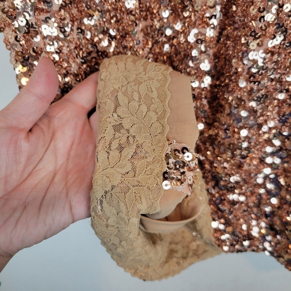 NWT Dress The Population Zoe Sequin Body Con Minidress in Soft Copper Size XL - Picture 8 of 14